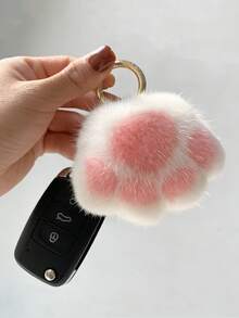 1个毛绒猫爪吊坠，可爱猫咪汽车钥匙扣配件，送给女性的礼物，情人节礼物 - 彩色 - 查看 7