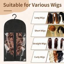 10 Pack Hair Extension Holder With Hanger, Wig Storage Bags With Zip, Dust-Proof Storage Organizer For Multiple Wigs, Portable Non-Woven Transparent Dust Cover For Wigs & Accessories Home Salon Travel Use (Black) - Black - View 6