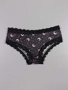 Dircho 5 Packs Women's Aesthetic Print Panties – Cookie & Moon & Star & Heart & Bat Patterns, Lace Trim & Soft Comfortable Fabric | Daily Underwear - Multicolor - View 6