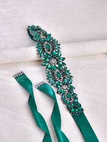 حزام خصر عروس، شريط خصر مرصع بالكريستال الفاخر باللون الأخضر، مناسب لفستان الزفاف وحفلات الهالوين والكريسماس، إكسسوار أزياء نسائي - الشريط الأخضر - مشاهدة 10