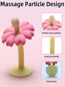 1pc Baby Silicone Teether 2 In 1 Flower Design Easy To Hold Portable Travel Teething Toy Baby's Accessories Boy And Girl Teethers Gifts - Multicolor - View 5
