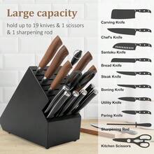20 Slot Knife Block Storage Without KnivesAcacia Wood Universal Knife Holder For Kitchen Countertop Large Butcher Block Organizer Easy Kitchen Knife Storage Black - Black - View 2