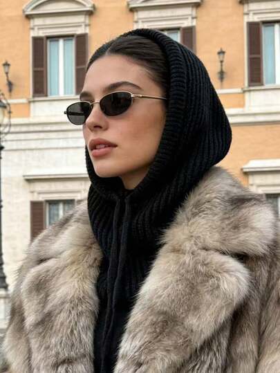 1 ou 2 unidades de gorro balaclava feminino preto com cordão e gola removível, em lã mista, ideal para aquecer o pescoço, perfeito para esquiar, usar no inverno, cachecol com capuz e proteção facial, adequado para climas frios, envio de modelo aleatório, presente de Natal