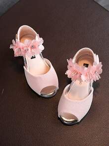 Kids Peep-Toe Princess Sandals, New Summer Girls Sandals With Pearl Flower, Fashionable Soft Bottom Flat Sandals - Pink - View 3