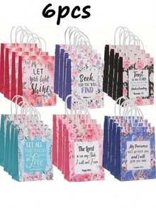 Reusable Floral Gift Bags With Bible Verses, Christian Baptism Paper Gift Bags Suitable For Women, Wedding, Birthday Gift Packaging - Color Mixing - View 11