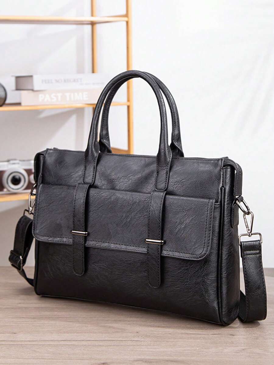 New Men's Handbag, Fashion Business Men's Shoulder Messenger Bag, Large Capacity Horizontal Briefcase, Commuter Laptop Bag