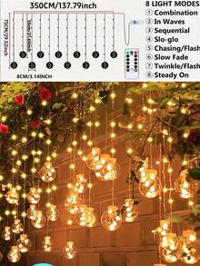 LED Wishing Ball Light String, Romantic Wedding Atmosphere Decoration Indoor & Outdoor Courtyard Camping Light String Sways With The Wind - 圓球燈-四季款 - 查看 3