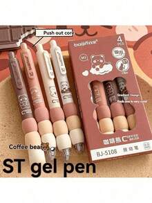 4pcs Ballpoint Pen, Cartoon Cute Ballpoint Pen, Aesthetic Stretch Pen, Soft Grip Pen, 0.5mm Black Ink Pen, Fine Tip Pen, Kawaii Stationery Pen, Office And School Pen Supplies - Multicolor - View 4