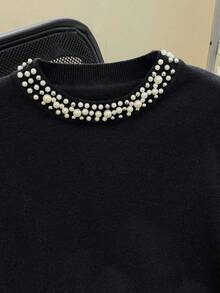 GIGOGOU Plus Size 1-4XL Fashion Beaded Women Warm Sweater, Casual Versatile Long Sleeve Knitted Pullover, Autumn Fashion Apparel Black - Black - View 5