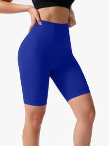 Seamless High-Elastic Women's Sports Shorts,Soft And Comfortable Fitness Running Shorts,Tuck In The Abdomen And Lift The Buttocks For Women Leggings,Multi-Color Options(Black/Blue/Green/Apricot/Hot Pink) - 藍色 - 查看 4