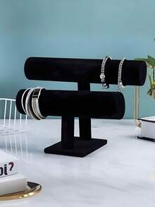 Single/Double Layer Bracelet Stand, Bracelet Display Rack, Black Velvet Jewelry Storage Box Suitable For Necklaces, Elastic Watches, Headbands, Etc. Velvet Jewelry Bracelet Watch Headband Display Stand, T-Shaped Headband Bracelet Storage Box, Women's Wardrobe Storage Rack, Jewelry Display Stand, Velvet Jewelry Stand Headband Bracelet Bracelet Display Rack, Jewelry Accessory Storage Rack - Multicolor - View 7