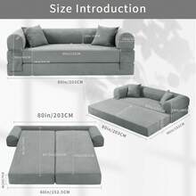 9 Colors Solid Color Corduroy Large Medium Two Size Light Luxury Sit/Lie Convertible Compression Multi-Funtional Sofa Bed Module Free Combination - Light Grey - View 10