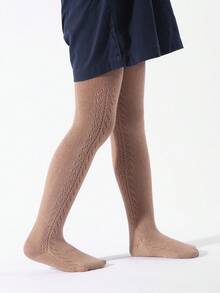 1件装女童连裤袜，透气透明网眼婴儿连裤袜 - 卡其色 - 查看 3