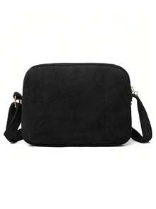 Mini Solid Color Suede Crossbody Bag, Multi-Compartment Shoulder Bag, Fashion Versatile Coin Purse & Phone Pouch - Black - View 7