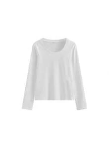 女士修身圆领长袖打底衫 - 白色 - 查看 6