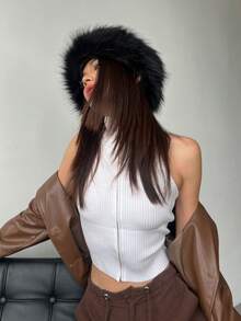1pc Solid Color Fluffy Headband, Winter Warm Artificial Fur Hat, Soft Elastic No-Brim Bump Cap, Cold Protection Ear-Warming Adjustable Hairband For Women, Casual Polyester Women Hair Bands Casual Hair Accessories - Multicolor - View 5