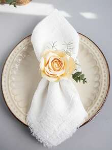 1 pieza Anillo de servilleta de rosa artificial de madera, decoración de mesa de comedor para boda, fiesta, baile de graduación, cena, decoración rústica de mesa - Multicolor - Ver 12