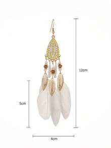 1 Đôi bông tai tua rua lông vũ phong cách Boho cổ điển - trắng - Xem 2