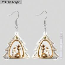 2D flat design, a pair of earrings for the Nativity scene - acrylic religious accessories, Christmas church wedding daily wearing of the Nativity cross scene - elegant female Christian accessories, 2D graphic design - Multicolor - Ver 3
