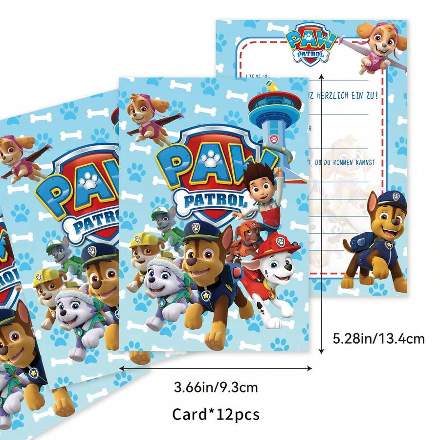 Paw Patrol 12 tarjetas de invitación, fiesta, cumpleaños, regalo, temporada de regreso a la escuela - Multicolor - Ver 1