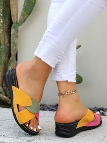 Sandalias de plataforma con cuña de suela gruesa y antideslizante para mujer - Amarillo - Ver 5