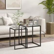 Set Of 2 Stackable Side Tables/Coffee Tables With Steel Legs, Modern Design For Living Room, Black - Black - View 1