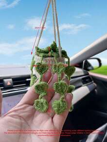 1pc Handmade Crochet Hanging Succulent Planter Car Rearview Mirror Charm Pendant - Green - View 7