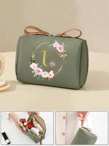 Elegant Floral Corduroy Cosmetic Bag - Large Capacity Storage Pouch, Can Hold Makeup Brushes And Toiletries, Soft Multi-Compartment Travel Organizer, Perfect For Vanity Table And On-The-Go, Ideal Bridesmaid Gift, Best For New Year And Valentine's Day, Suitable For All Gifting Occasions And Age Groups,Pouch,Makeup Pouch,Travel Essential - Multicolor - View 24