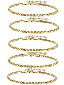 Bộ 2/5 chiếc vòng chân bằng thép không gỉ mạ vàng, kiểu xoắn, dài 21.5-26.5cm, trang sức chân cho nữ, quà tặng cho bạn bè và chị em gái. - Vàng - Xem 2