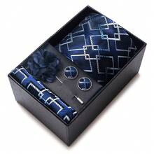 4-Piece/Set High-Quality Classic Blue Men's Tie Gift Box, An Ideal Choice For Men's Suit Accessories, Suitable For Holidays, Weddings, And Business Work