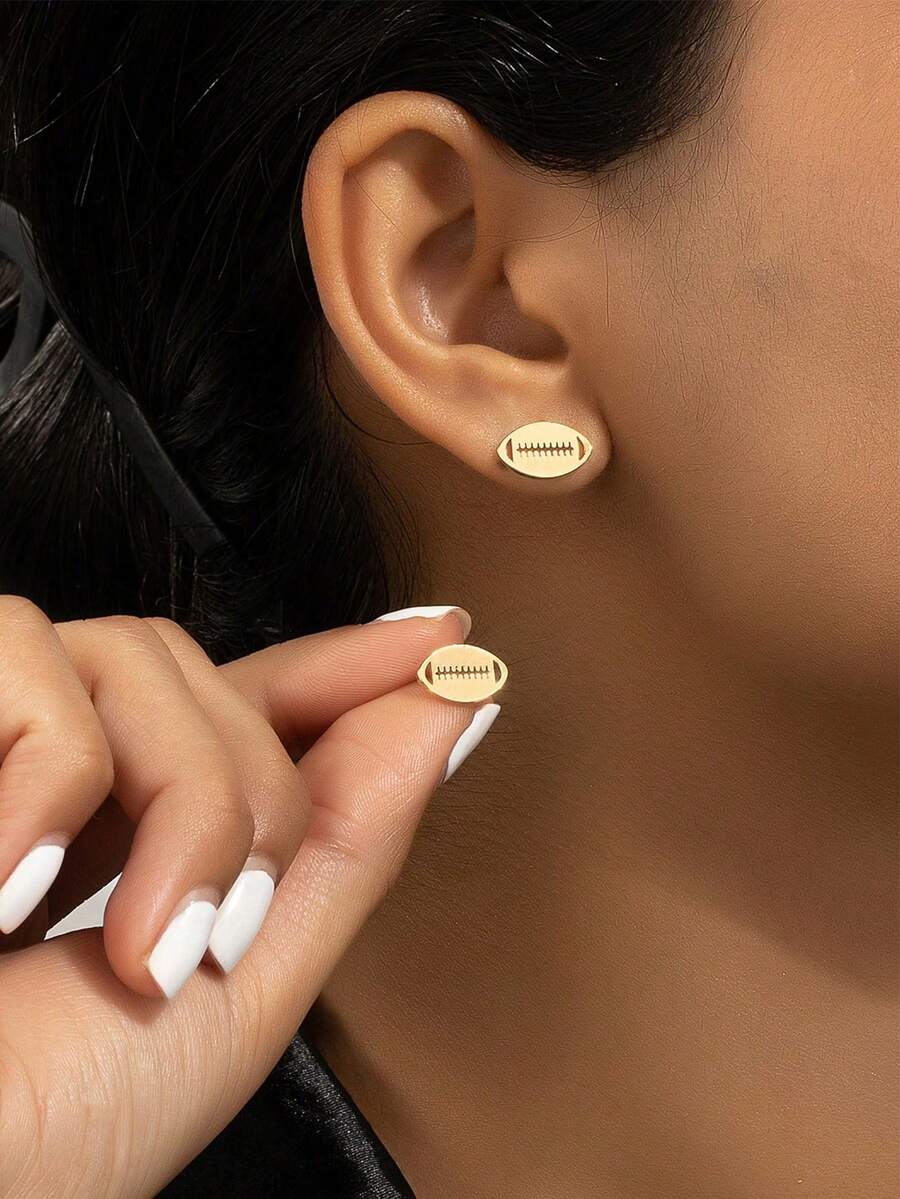 1 Pair Game Day Football Rugby Minimal Metal Stud Earring For Women - Rugby Earrings - View 1