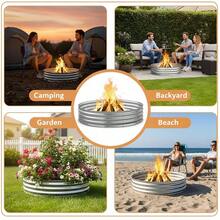 60 Inch Galvanized Steel Fire Pit Ring, 12 Inch Raised Heavy Duty Wood Burning Campfire Ring, Heat Resistant Outdoor Fireplace For Backyard, Patio & Camping - 預設 - 查看 6