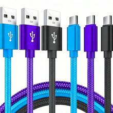 3pcs USB-A To USB-C Fast Charging Cables, USB Type-C Charging Cords, 3.3ft/6.6ft/10ft Length Car Charger Type-C Cables, Nylon Braided Material, Compatible With Samsung Galaxy S25, S24, S23, S22, S21, Vivo, Oppo, Redmi Phones, Compatible With IPhone 16, 16 Pro Max, 15, 15 Plus, 15 Pro, 15 Pro Max, Compatible With Redmi, Compatible With OnePlus Compatible With IPhone 17, 17 Pro Max, 16, 16 Plus, 16 Pro, 16 Pro Max,Compatible With Redmi, Compatible With OnePlus Travel - 3-piece Pack (blue + Purple + Black) - View 7