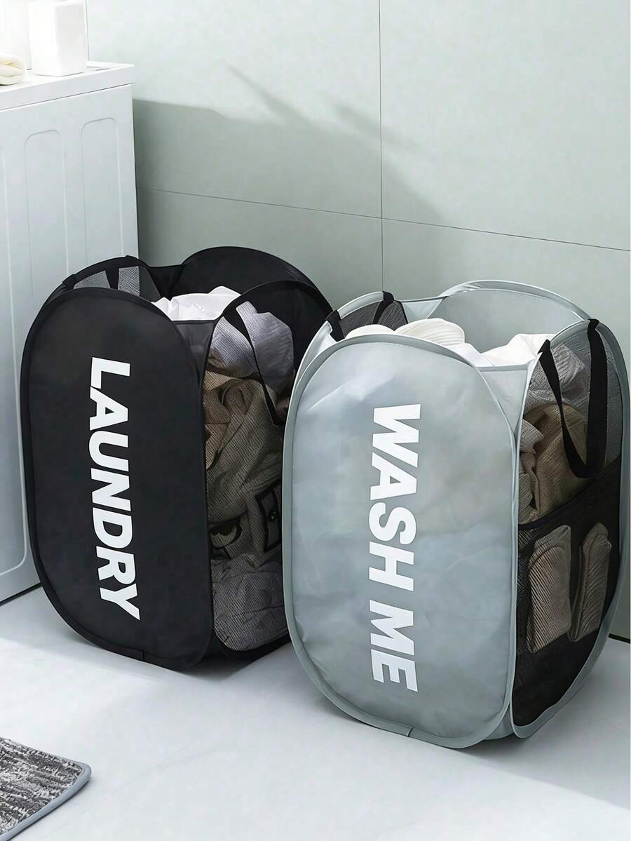 Foldable Laundry Basket, Clothes Storage Basket, Dirty Clothes Basket, Bathroom Dirty Clothes Basket, New Foldable Pop-Up Mesh Basket With Handle, Suitable For Storing Blankets, Toys And Dirty Clothes. Applicable For Bathroom, Bedroom And Wardrobe. Space-Saving, Suitable For Renters. - Multicolor - View 1