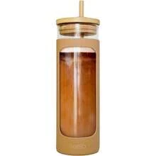 haelo - Vaso de vidrio de 20 onzas taza de café helado con pajita funda protectora de silicona tapa de bambú reutilizable última intervensión de BPA ámbar - mbar - Ver 3