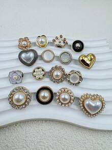 16件珍珠、蝴蝶、心形树脂装饰配件，适用于休闲鞋、木屐和凉鞋，经久耐用且设计可爱，是女孩派对礼物和创意礼品的完美之选。 - 彩色 - 查看 7