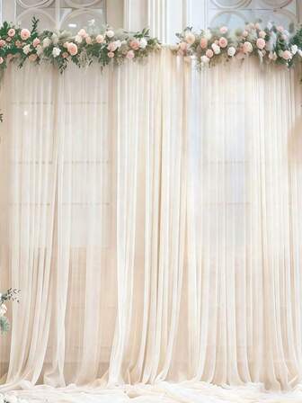 1/2/4pcs Ivory/Beige Sheer Backdrop Curtain, Transparent/Semi-Transparent Background Curtain, DIY Rustic Wedding Decor, Wedding Birthday Party Supplies, Romantic Wedding Bridal Shower Birthday Party Backdrop Curtain, Holiday Party Photography Backdrop, Hanging Backdrop Curtain (Comes With 5/10 Clips)