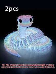 3D 打印夜光蛇装饰，新年礼物，全铰接毒蛇模型，逼真的动物雕像，有彩虹色、荧光绿可选，3D 打印蛇，成人玩具（眼睛随机） - 彩色 - 查看 15