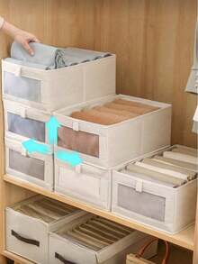 2pcs White Fabric Storage Box With Clear Window - Drawer Type Underwear Clothes Organizer For Closet Stackable Storage Bin - Multicolor - View 5