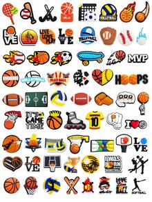 Boucles de croaker sur le thème des jeux de ballon - comprenant le basket-ball, le football, le volley-ball, le baseball, le tennis, etc. - Accessoires de chaussures en PVC de haute qualité, designs colorés convenant aux chaussures de sport, sacs, tasses et sangles de poignet, faciles à enlever et réutilisables, accessoire de chaussure/design sur le thème des sports/plastique durable - Sports de balle divers - Voir 3