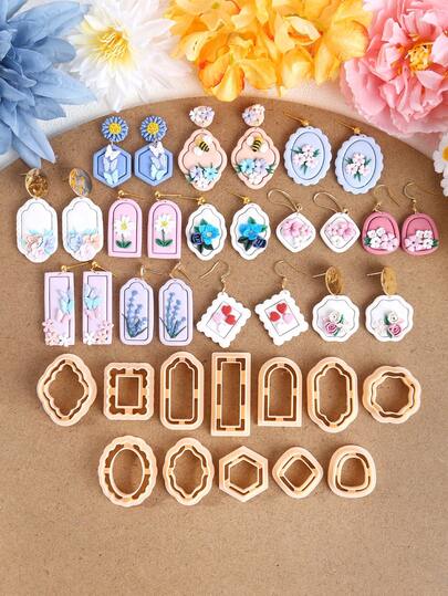 1/12pcs Geometry Polymer Clay Cutters, Boho Flower Clay Cutters For Polymer Clay Jewelry, Polymer Clay Cutters Set, Clay Earrings Cutters
