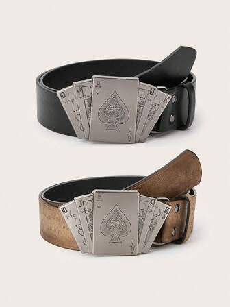 1pc Men's Fashion Poker Buckle Belt, Punk Rock Inspired, Accessory, Suitable For Casual Wear