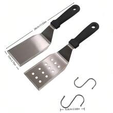 2pcs Metal Spatula Set, 11 X 2.75 Inch Stainless Steel Perforated Spatula And Solid Turntable Flipper, Suitable For Griddle, Teppanyaki, Barbecue Camping, PP Handle, Easy To Clean - Black - View 11