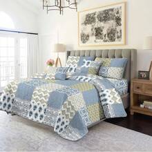 Reversible Quilts Bed Comforter Set Lightweight Bedspreads Coverlet (1 Quilt, 1 Or 2 Pillow) Floral Pattern Quilt Bedding Set For All Season - Màu xanh lam - Xem 6