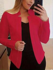 Women's Slim Fit Open Front Blazer, Chic Casual Office Jacket For Work & Daily Commute, Lightweight And Versatile, Perfect For Spring & Fall, Minimalist Style With Comfortable Fit - Màu đỏ tươi - Xem 8