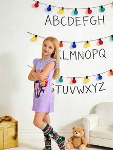 K Pop DemonHunter Dress For Girl 4-9Y Pink Blue Tee Shirt, K Pop DemonHunter Summer Dress For Girl, ZoeyRumiMira Girl Skirt Outfit Set, Summer Dresses - 淡紫色 - 查看 2