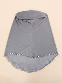 1条斋月女童头巾 - 易于佩戴，快速缠绕，透气珍珠边饰头巾，斋月和开斋节必备 - 淺灰色-珍珠 - 查看 4