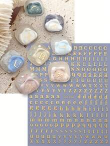 6片字母美甲贴纸，英文字母美甲贴花，3D自粘金属金色、银色、黑色、白色、蓝色、粉色、玫瑰金美甲贴纸，字母美甲用品，适合女性和女孩DIY美甲装饰美甲配件 - 彩色 - 查看 2