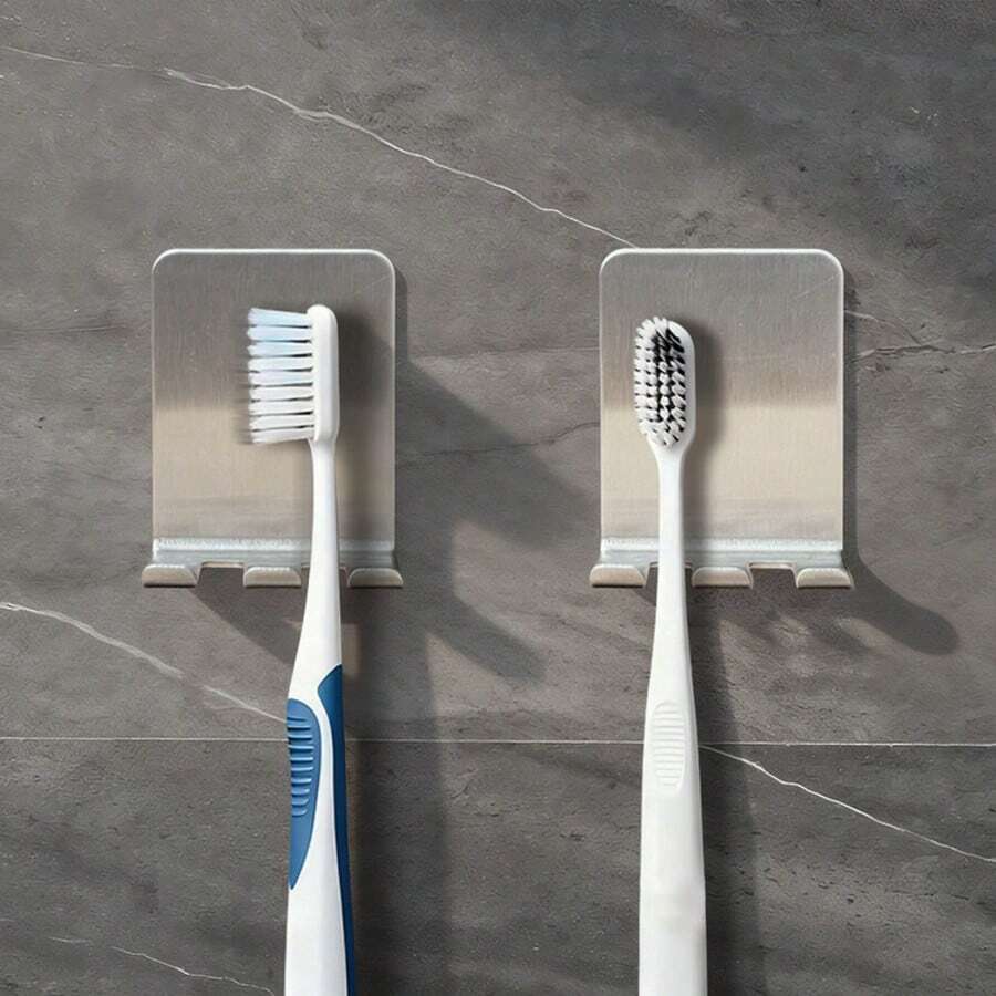 Stainless Steel Toothbrush Holder Bathroom Bathroom Wall Hanging Punch-Free Metal Toothbrush Hook Toothbrush Rack - Multicolor - View 1