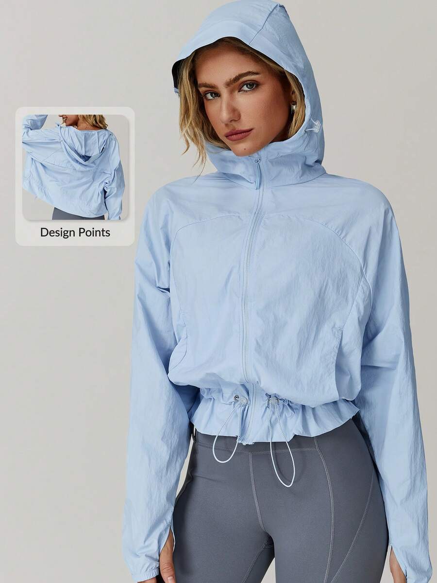 MASKERT Women's Lightweight Breathable Quick-Dry Sun Protection Jacket, Short Waist-Cinched Jacket - Baby Blue - View 1